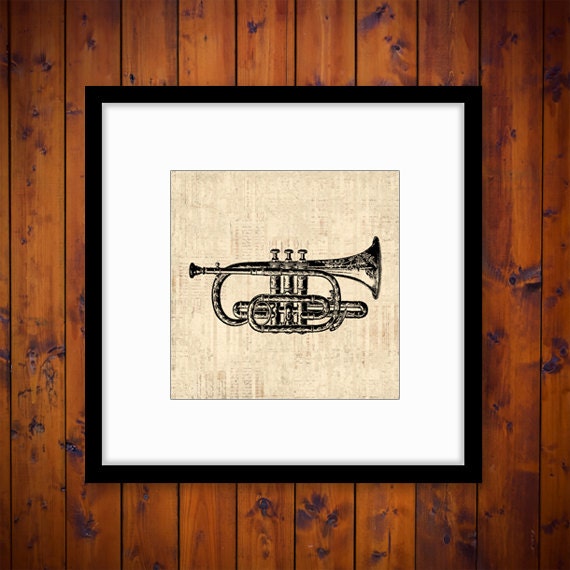 Antique Print Elegant Trumpet Wall Art Music Home Decor | Etsy