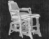 Antique Barber Chair Artwork Hairdresser Hair Salon Print Vintage Wall Art with Dark Gray Script Paper Background No.3730 B27 8x8 8x10 11x14