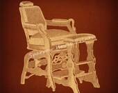 Antique Barber Chair Vintage Print Hairdresser Hair Salon Wall Art Print with Vintage Rust Brown Paper Background No.3730 B23 8x8 8x10 11x14