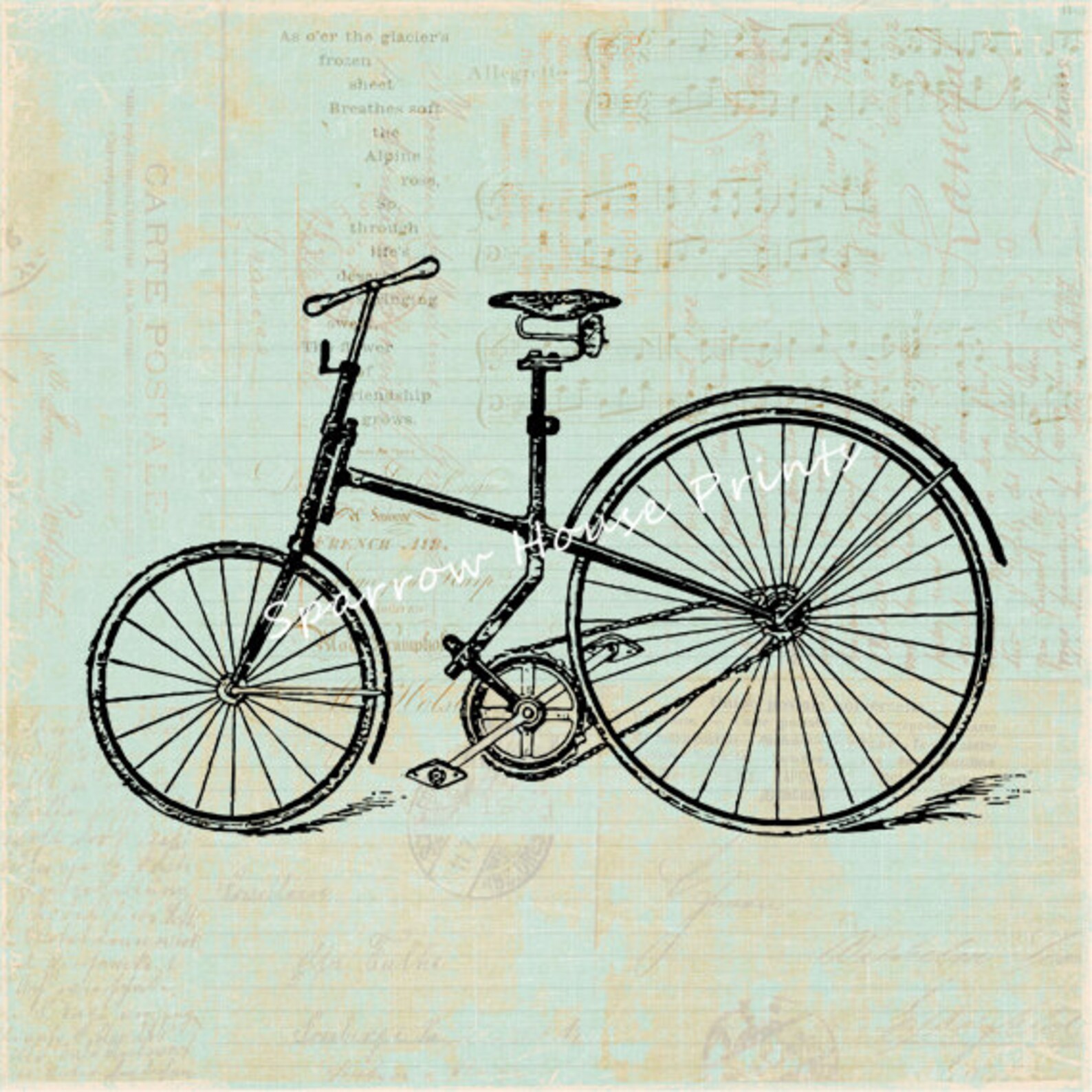 Antique Old Fashioned Bicycle Wall Art Bike Print Vintage Etsy