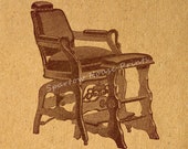 Antique Barber 39 s Chair Print Art Hairdresser Hair Salon Vintage Print in Rust Brown with Vintage Paper Background No.3730 B26 8x8 8x10 11x14