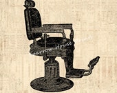 Barbers Chair Print Antique Artwork Hair Salon Home Decor Vintage Print with Vintage Script Paper Background No.2143 B4 8x8 8x10 11x14