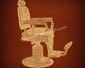 Antique Barbers Chair Vintage Artwork Print Wall Art with Vintage Rust Brown Paper Background No.2143 B23 8x8 8x10 11x14