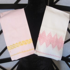 Vintage 100% Cotton //  Pastel Pink // Off White Embroidered Swedish  Tea Towels