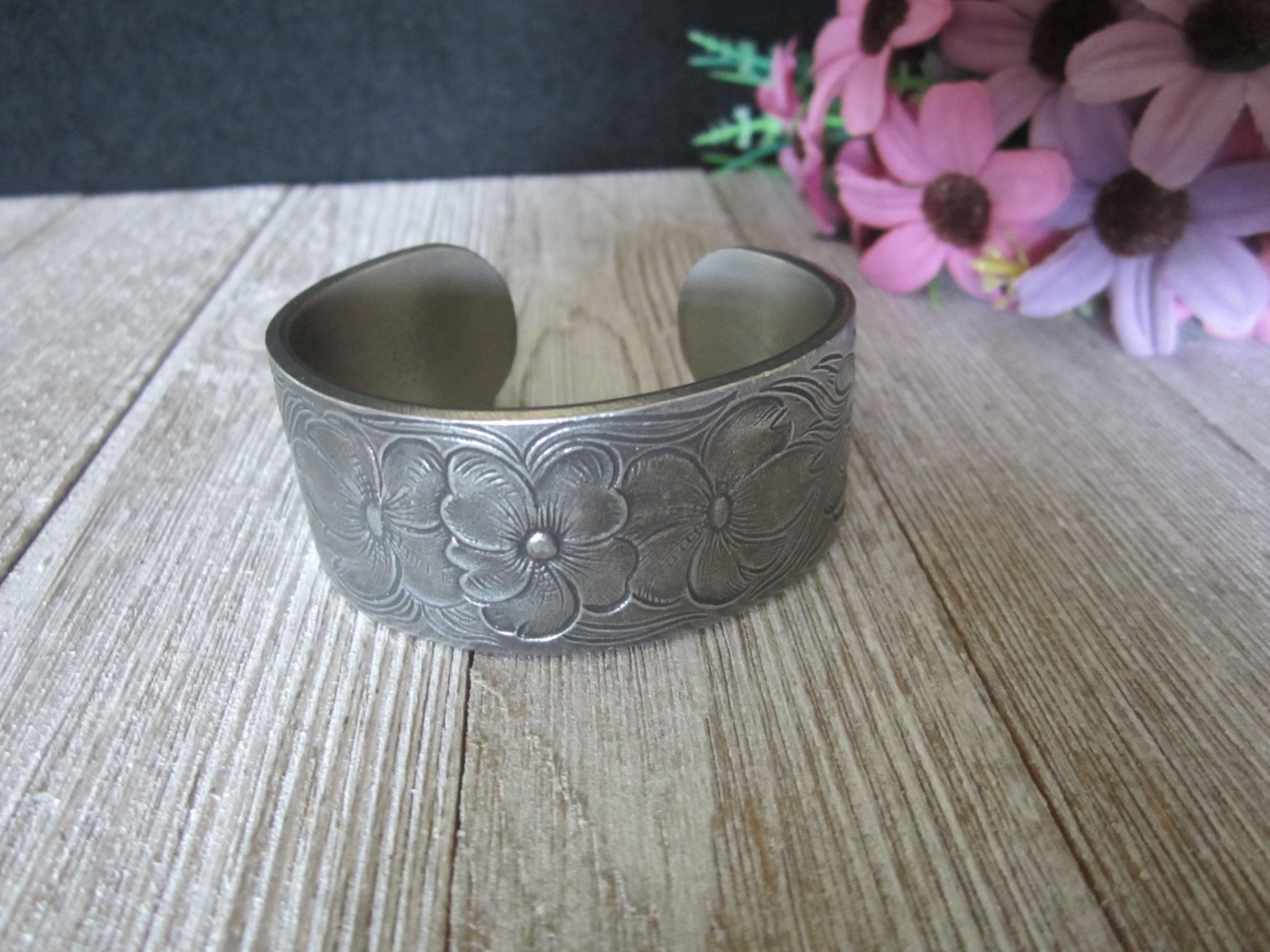 Salisbury Pewter July Cuff Bracelet Salisbury Pewter July Larkspur Flower of the Month Cuff  main image 4