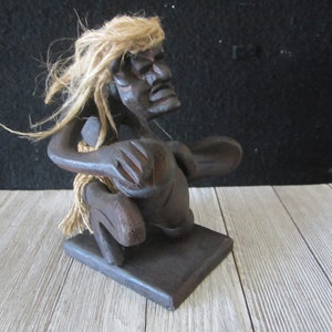 Handmade Wooden Primitive Tribal Bongo Player Statue, African Sculpture, Hand Carved Statue, African Figurine, African Art