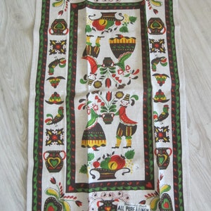Brand New - Vintage Linen Tea Towel / Pennsylvania Dutch Folk Art / 15&quot; X 29&quot;