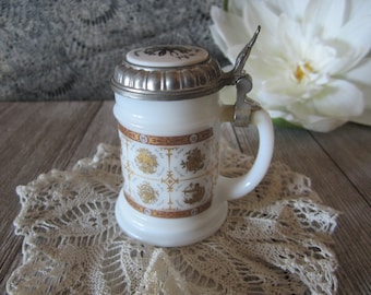 Vintage German Glass Beer Mug with Pewter Lid Tankard (0,5 L
