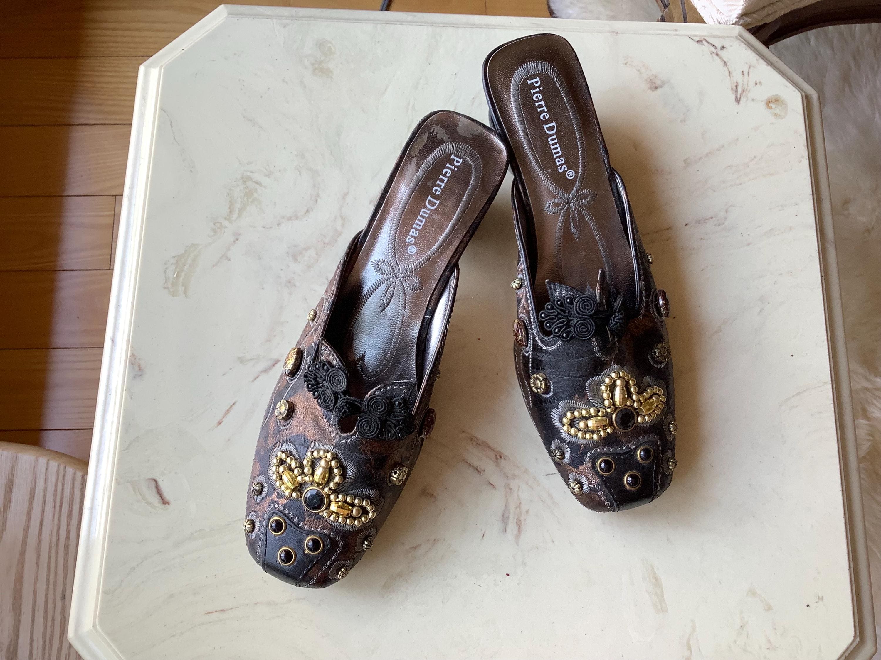 Pierre Dumas Black Gold Oriental Style Slides shoes. Size 7 Etsy Canada