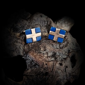 Silver cufflinks-Greek flag