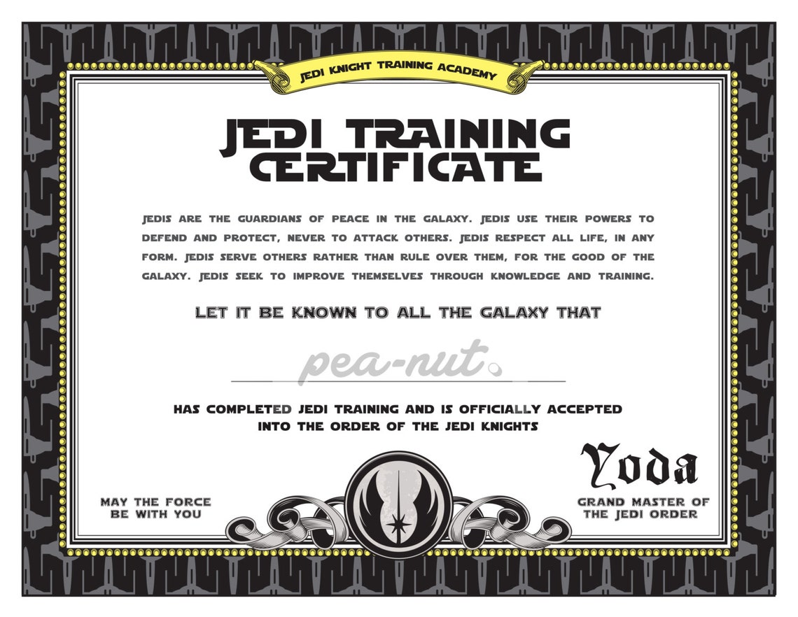Star Wars Birthday Jedi Training Certificate printable | Etsy
