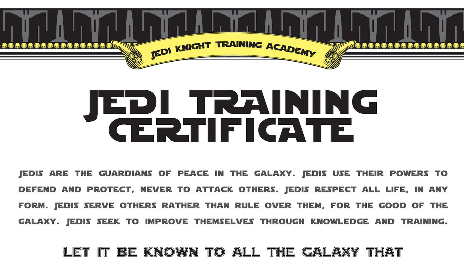 Star Wars Birthday Jedi Training Certificate printable | Etsy