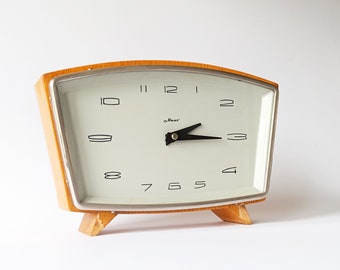 Vintage Wooden Clock - 1970s Living Room Clock, Retro Russian Soviet Table Clock, 70s Home Decor, Oldschool Mechanical Analog Home Clock