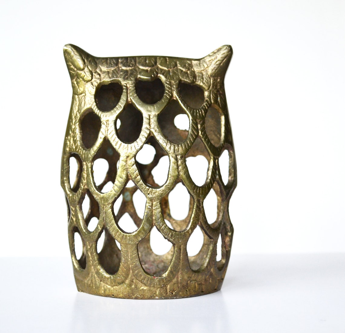 Owl Candle Holder Vintage Brass Owl Figurine Cute Owl Etsy