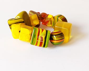 SOBRAL Signed Pop Art Bracelet: Retro Multicolor Plastic Bangle