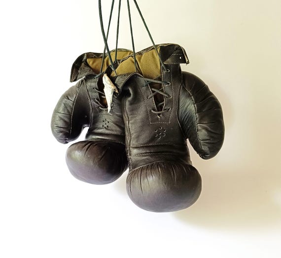 Vintage Leather Boxing Gloves, Soviet Union Decor, 1970s-90s