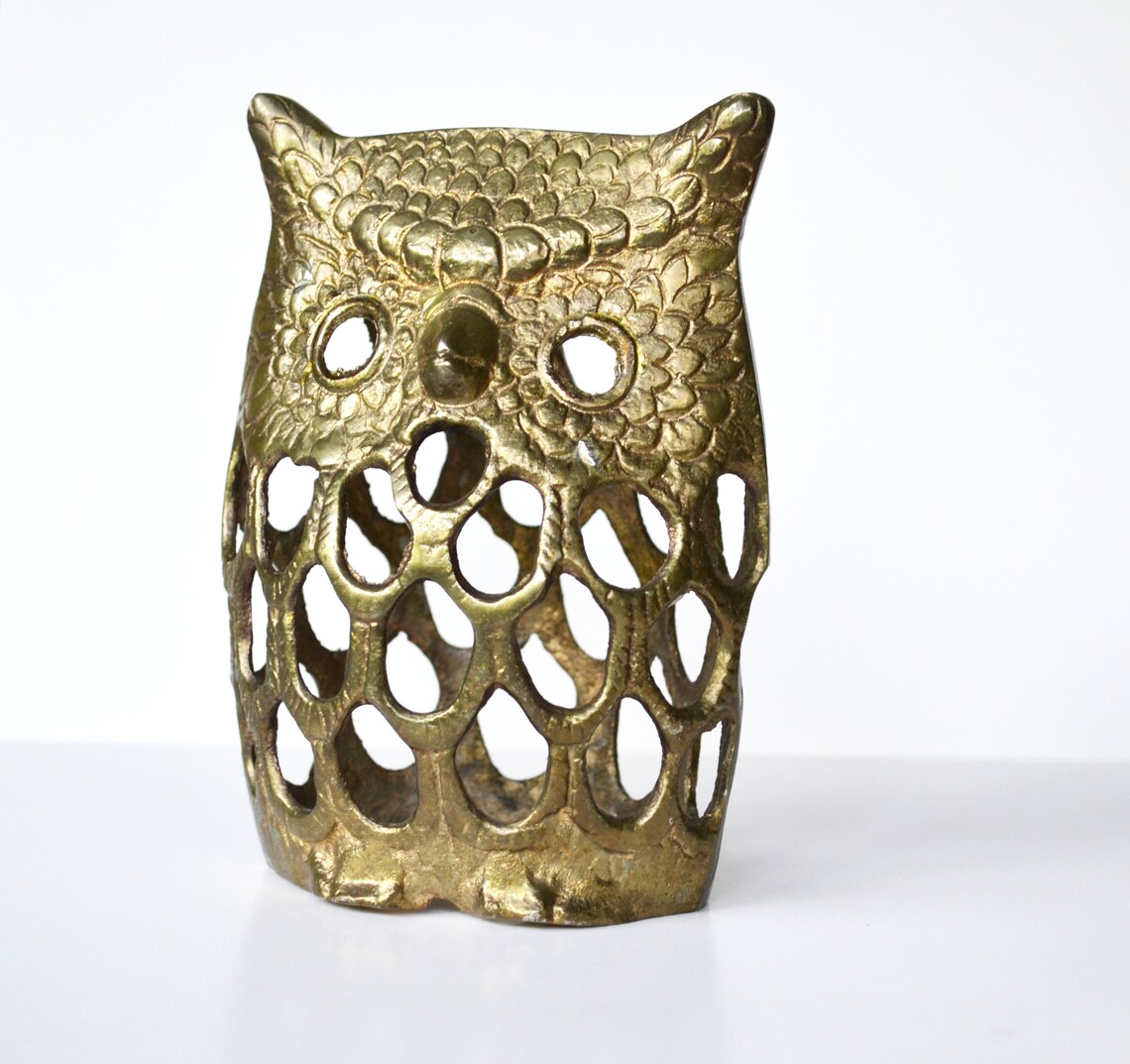 Owl Candle Holder Vintage Brass Owl Figurine Cute Owl Etsy