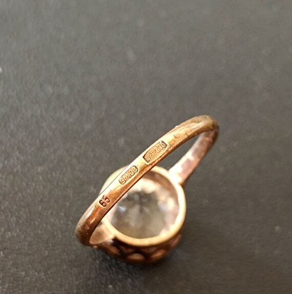Vintage Ring with Rhinestone, Stamp Soviet Silver… - image 7