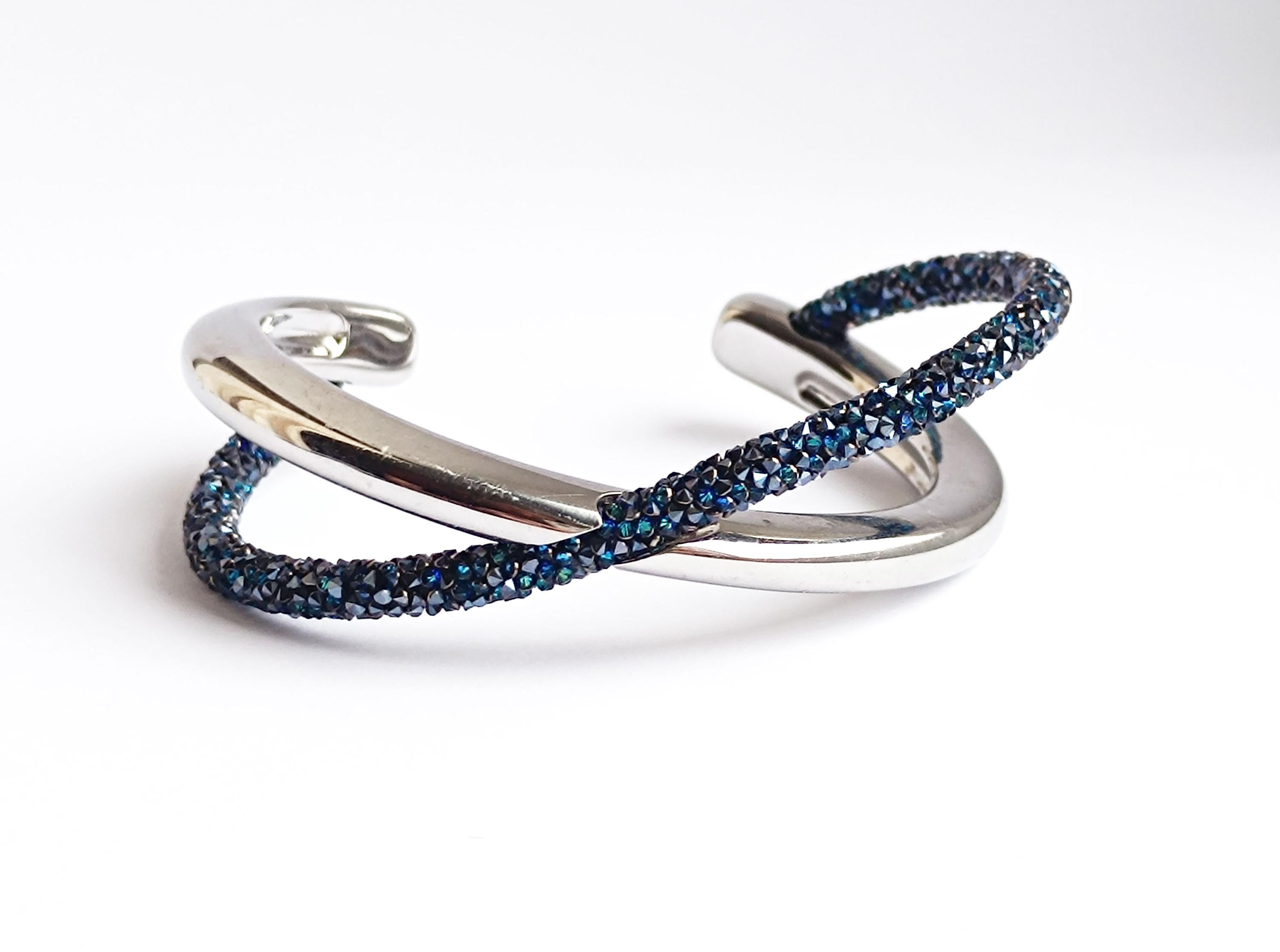 Swarovski Bracelet Crystaldust Cross Blue Marine Cuff Bangle  display picture 3