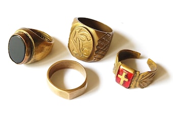 Vintage Brass Ring - Set of 4, Retro Soviet/Gypsy Jewellery, Massive Ring with Stone, Ornament Ring, Vintage Semi-Precious Stones Jewellery