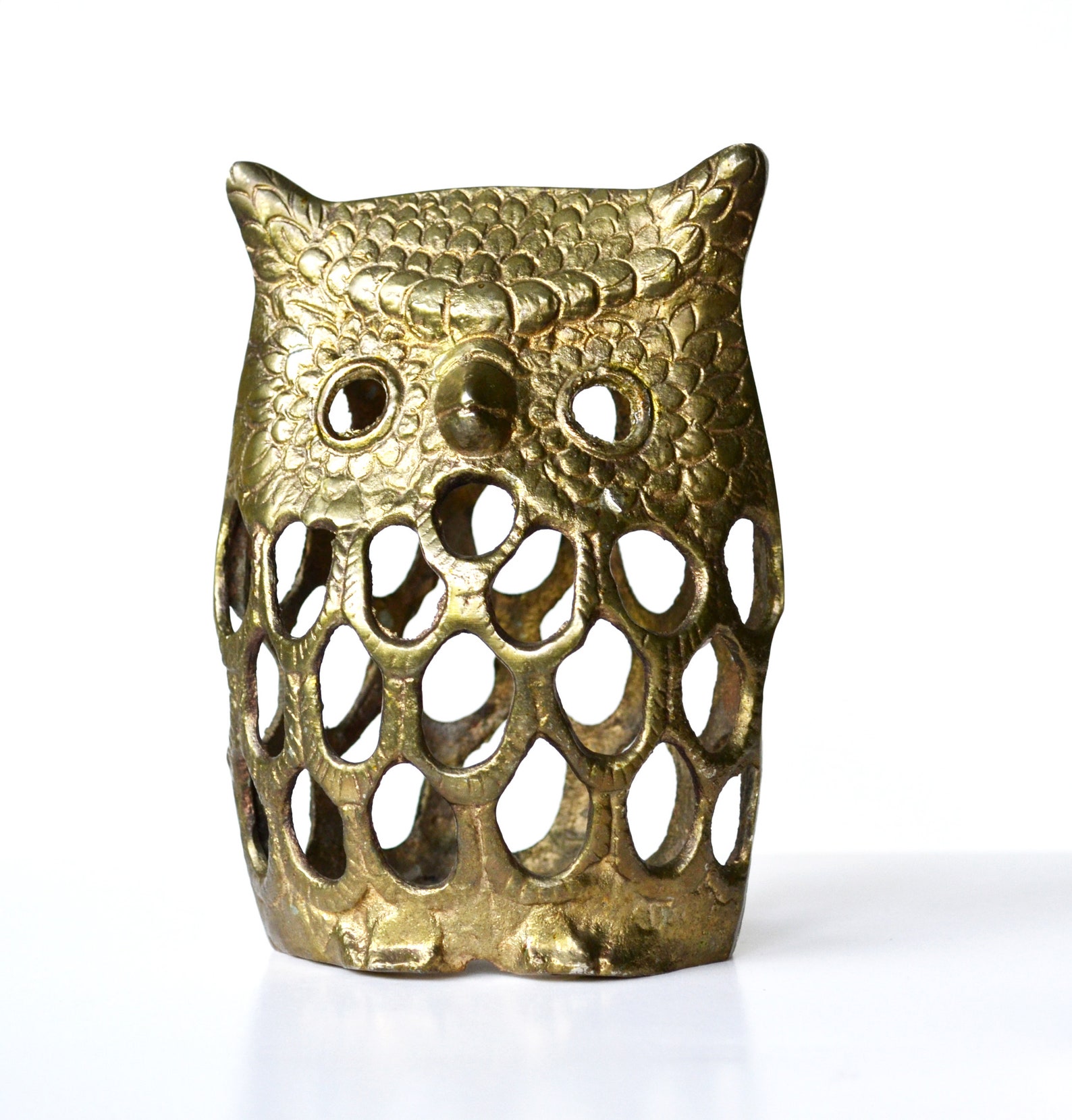 Owl Candle Holder Vintage Brass Owl Figurine Cute Owl Etsy