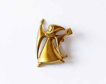 Vintage Brooch Pin - Brass Monk Wizard Figurine Munich Anniversary &quot;800 Jahre Munchen&quot;, 1950s Oldschool Pin, Bavarian, Medieval Accessory