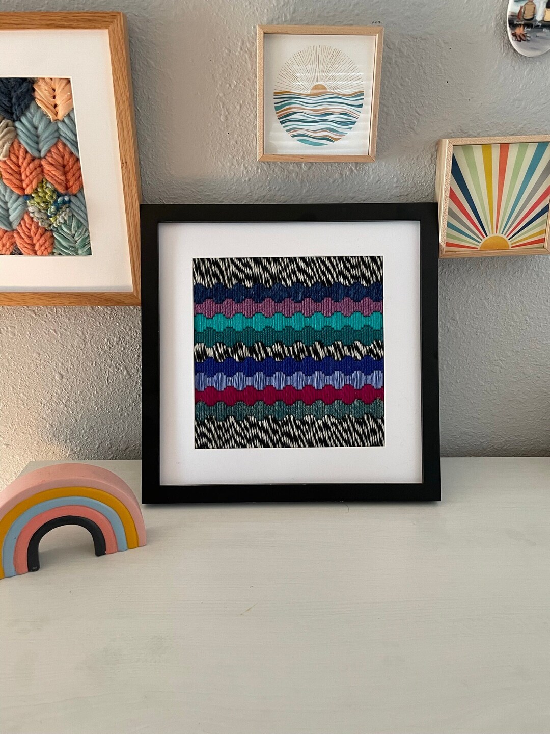 Framed Needlepoint / Needlepoint Wall Art / Bargello / Fiber Art