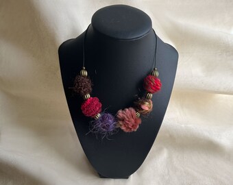 Shades of Red Yarn-Wrapped Bead Adjustable Statement Necklace