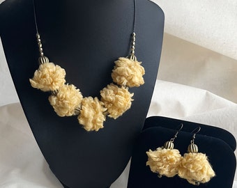 Yellow Yarn-Wrapped Bead Adjustable Statement Necklace & Earring Set