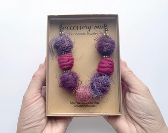 Shades of Berry Yarn-Wrapped Bead Adjustable Statement Necklace