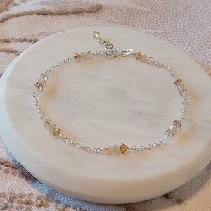 Solid Sterling Silver Chain Extension Anklet made with Swarovski Crystals in gold colours - Pretty Crystal Anklet - Gold Crystal Anklet