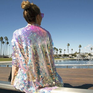 Mermaid Iridescent Jumbo Sequin Kimono for Women