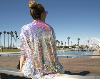 Kimono sirène irisé à paillettes géantes pour femme