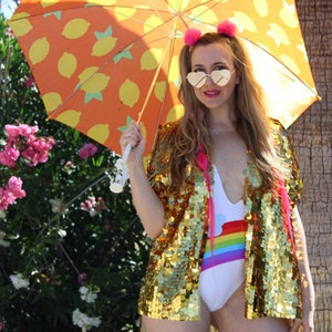 Golden Glamour Sequin Kimono Gold Sequins Top Jacket