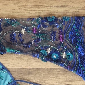 Peacock Paradise Bell Sleeves with Beaded Trim
