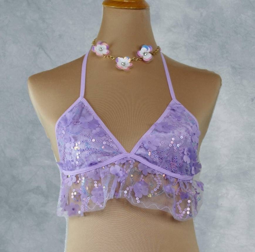 Lavender Rave Lavender Sequin Rave Top: 3D Daisy Velvet Lined Triangle Top Purple - Etsy