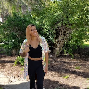 Sequin Jacket Iridescent Kimono Pink Top Jacket