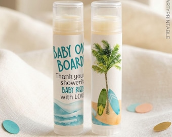 Surf Baby Shower Favors, Baby on Board Theme, Personalized Lip Balm