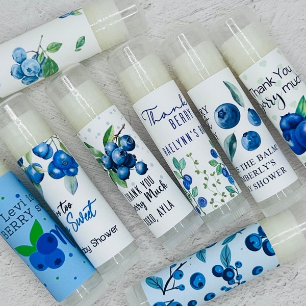 Blueberry Party Favors: Personalized Lip Balm with Sweet Summer Blueberry Theme - Ideal for Baby Showers, 1st Birthdays & Other Celebrations