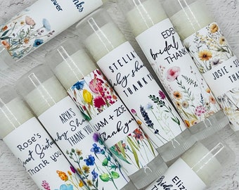 Wild Flowers Party Favors: Personalized Handmade Lip Balm - Floral Garden Theme - Baby Shower, Bridal Shower - Unique Chapstick Gift!