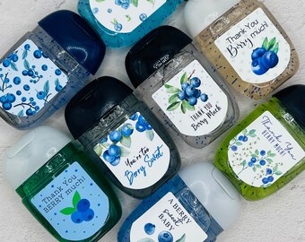 Blueberry Party Personalized Hand Sanitizer Labels. Perfect for Summer Baby Showers & 1st Birthdays. Set of 30 Printed Labels