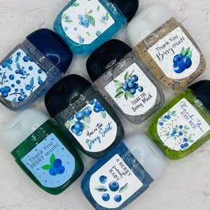 Blueberry Party Personalized Hand Sanitizer Labels. Perfect for Summer Baby Showers & 1st Birthdays. Set of 30 Printed Labels image 1