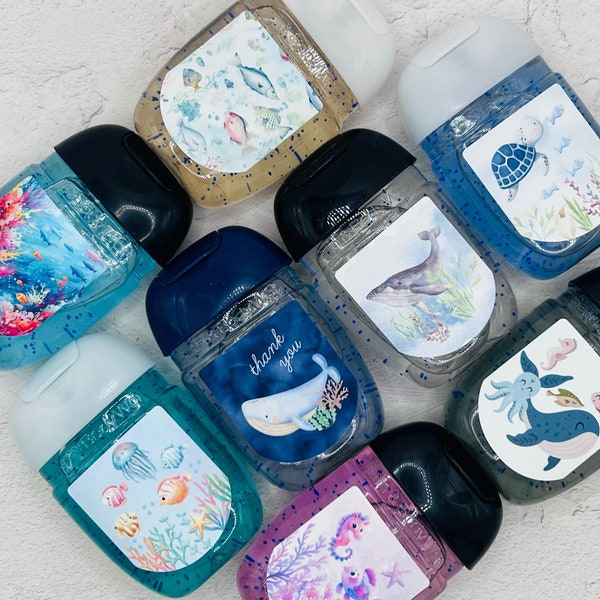 Under the Sea Baby Shower Hand Sanitizer Labels - Ocean Animals Turtle Whale Fish Printed Labels. Set of 30 Printed Labels.