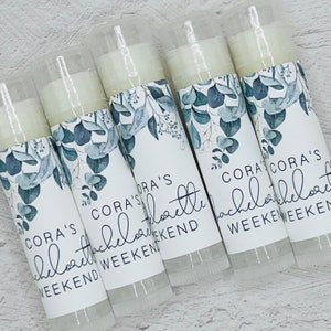 Eucalyptus Leaves Bachelorette: Personalized Handmade Lip Balm Favors - Garden & Botanical Greenery Party Chapstick