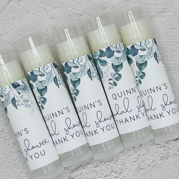 Eucalyptus Theme Bridal Shower Favor: Personalized Handmade Lip Balm Favors | Greenery Botanical Garden Theme