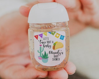 Taco Baby Shower: Personalized Hand Sanitizer Labels. Let's Taco 'Bout a Baby Girl Fiesta! Perfect for Guests. 30 Printed Labels [1298]