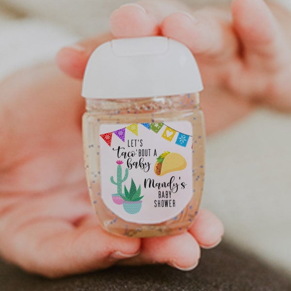 Taco Baby Shower: Personalized Hand Sanitizer Labels. Let's Taco 'Bout a Baby Girl Fiesta! Perfect for Guests. 30 Printed Labels [1298]