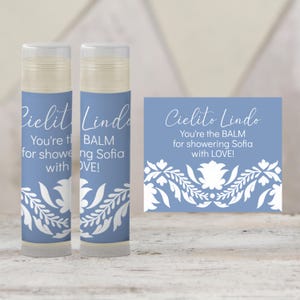 Plantilla de etiqueta para bálsamo labial Blue Cielito Lindo: recuerdo para baby shower de fiesta mexicana (descarga digital)