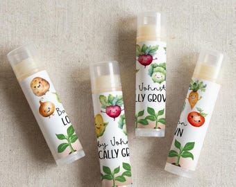 Locally Grown Baby Shower Favors Lip Balm, Garden Vegetable Theme Party Gifts