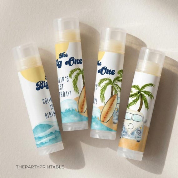 The Big One First Birthday Favor Lip Balm Surf Beach Theme